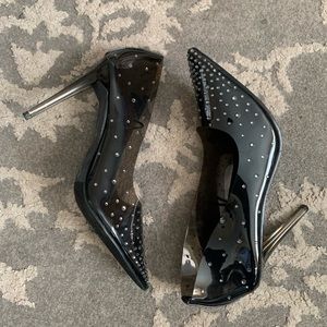 Black Studded Details Transparency High Heels/Pumps